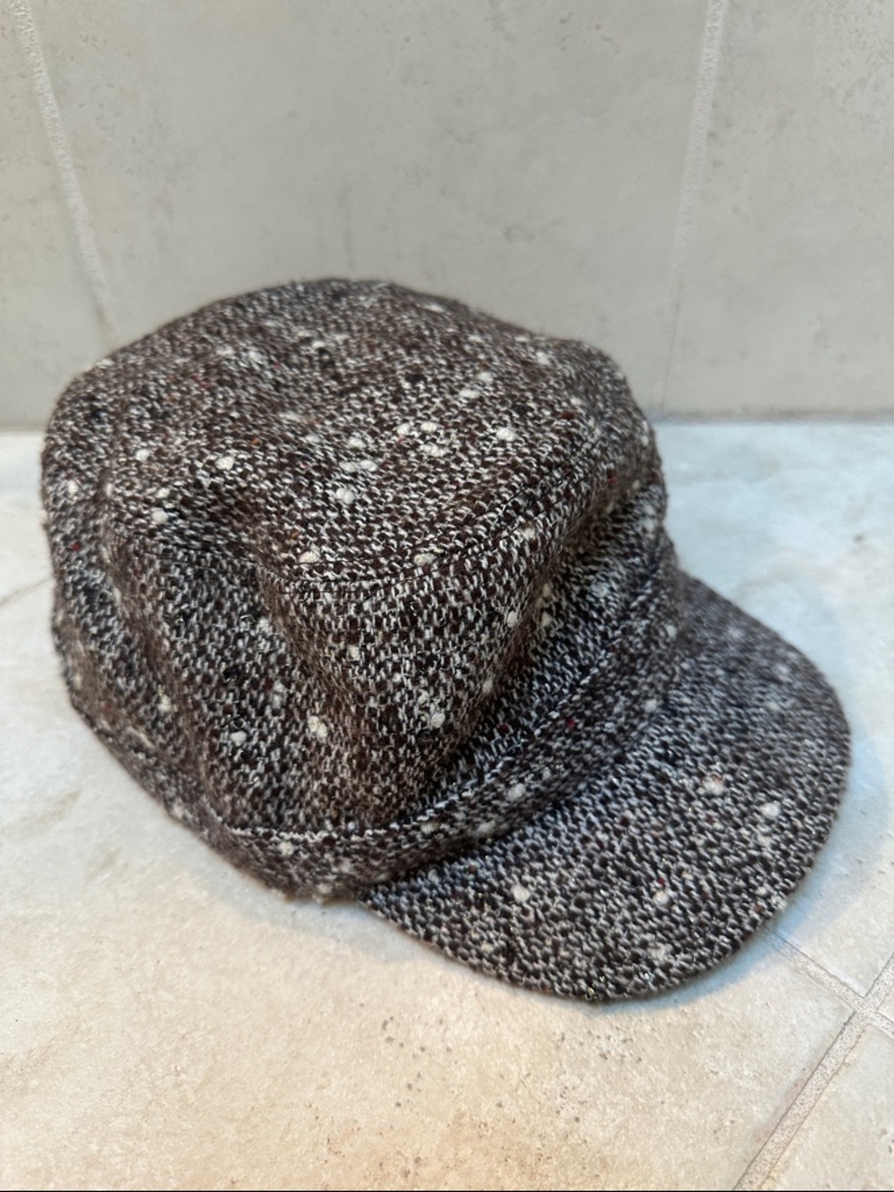 Speckled Knit Cadet Cap - Brown & Cream